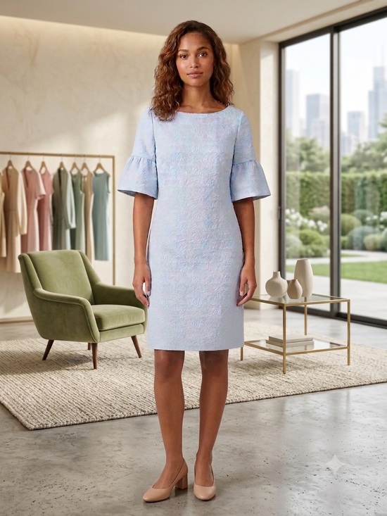 Ivanka Trump Dresses & Skirts - Ivanka Trump Pale Blue Textured Dress with Flutter Sleeves 8 Fairy. Old money